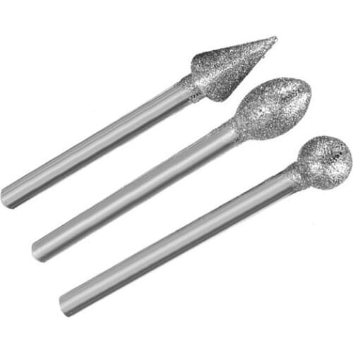 Y1UU 20Pcs 3mm Shank Diamond Burr Bit Cut Engraving Carving Rotary Drill Bits New