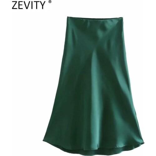 Zevity 2021 Elegant Women French Style Solid Color Soft Satin A Line Skirt Faldas Mujer Female Casual Summer Midi Skirts QUN820
