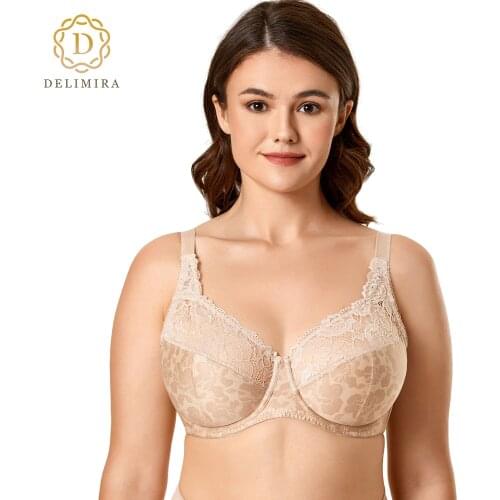 DELIMIRA Womens Beauty Floral Lace Non Padded Minimizer Bra Full Figure Underwire Plus Size