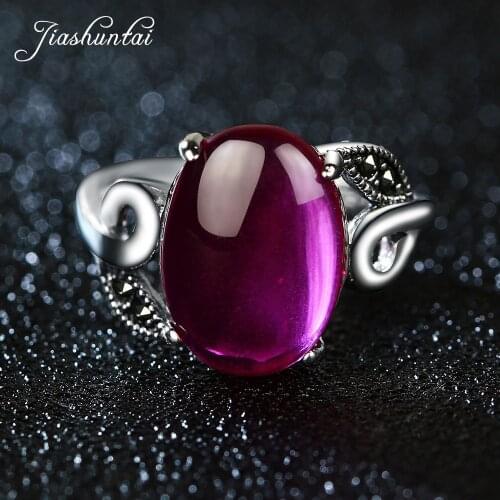 JIASHUNTAI Vintage 925 Sterling Silver Rings For Women Natural Ruby Gemstone Retro Thai Silver Jewelry