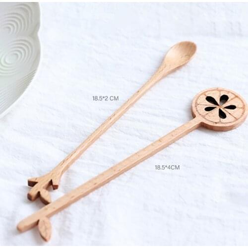 1PC Wood Stirring Spoon Japanese Coffee Spoon Lemon Shape Small Spoon Simple Beech Coffee Tea Stirring Spoon Home Kitchen Supply