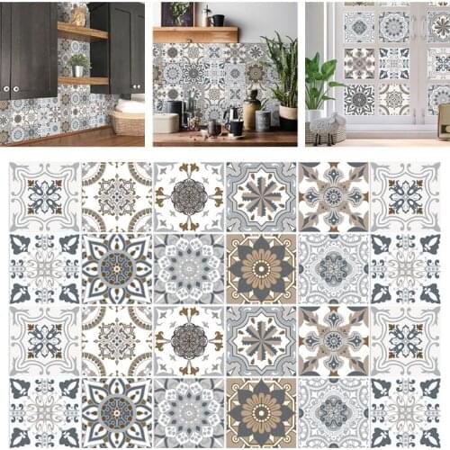 24pcs Backsplash Tile Stickers Peel Stick Wall Sticky Waterproof Removable Floor Stair Decals for Bathroom Kitchen Decor