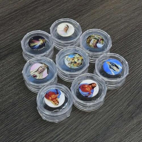 3.6*1.8cm round box lid affixed with religious patterns randomly installed bracelet plastic mini rosary beads packaging gift box