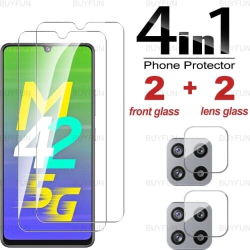 4IN1 Protective Glass for Samsung Galaxy M42 5G M12 F12 F02s Quantum 2 Full Cover Screen Protector Phone Glass Camera Lens Film