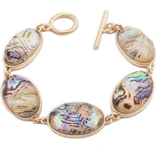 B2451 Faceted Big Abalone Shell Resinstone Chain Link Bracelets for Women Mother Day Gift Fashion Chunky Jewelry