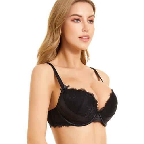 MiaoErSiDai Sexy Push Up Underwear Bra For Women Plus Size Fashion Lace Lingerie Padded Black High Quality Bralette 30-46 B-G