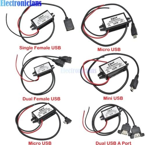 DC-DC 12V to 5V Step-down Buck Converter Module USB Converter Mini USB Car Power Output Adapter Low Heat 96% Conversion