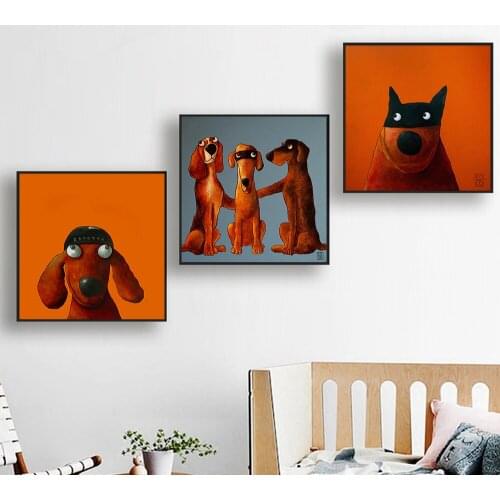 DDWW Cartoon Posters Canvas Painting Dog Painting/Pictures Print on Canvas Wall Art Animals Picture Decor for Home No Frame