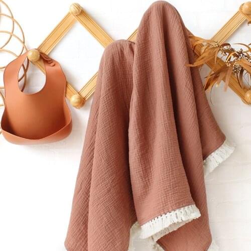 Baby Cotton Gauze Tassel Blanket Children Bath Towel Newborn Swaddling Stroller Quilt Soft Comfortable Sheet Diapers Bedding C12