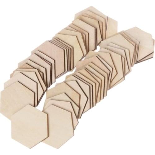50pcs Hexagon Cut Unfinished Wooden Discs Embellishments Arts Crafts DIY Birthday Wedding Display Decor 40mm