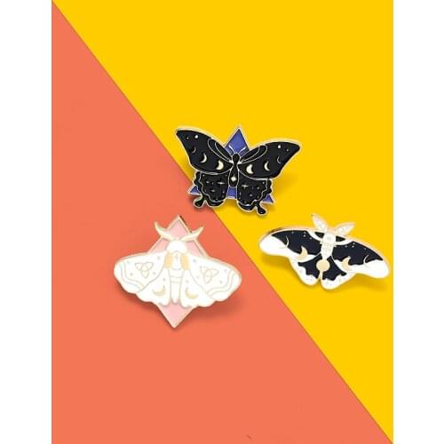 Custom Butterfly Moth Enamel Pins Moon starry sky reverie Brooch Bag Clothes Lapel Pin Gothic Badge Jewelry Gift for Kids Friend