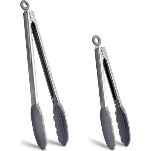 Hotec Premium Stainless Steel Locking with Silicon Tips Food Grade Silicone Tong Creative Bread Serving Kitchen Tools BBQ 2021