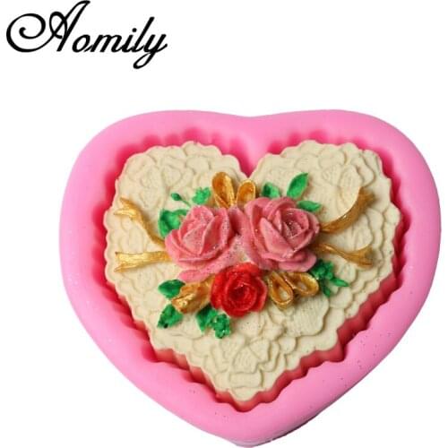 Aomily Rose Heart Shape Fondant Cake Molds Cake Decorating Tools Jelly Sugar Craft Chocolate Moulds Ice Cube Molds Baking Tools