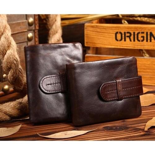 Classic Genuine Leather Mens Wallet Top Grain Cow Leather Purse Male Short Wallet Men Brown