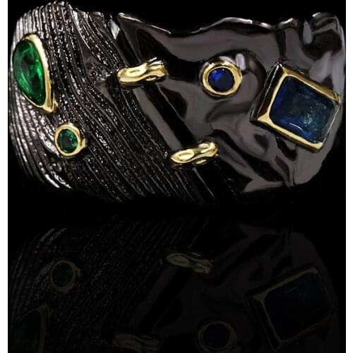 New Exquisite Bohemian Style Black Gold Irregular Color Zircon Ring 925 Silver Jewelry Wedding Jewelry Ladie Ring Silver Jewelry