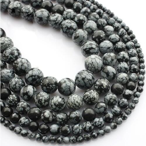 15"(38cm) Strand Round Natural Spots Obsidian Stone Rocks 4mm 6mm 8mm 10mm 12mm Beads for Jewelry Making DIY Bracelet Findings