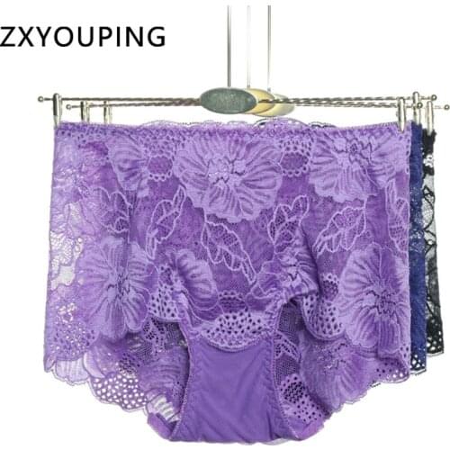 L-XXL Plus Size Lingerie Women Sexy Panties Lace Transparent Seamless Briefs High Waist Female Hollow Out Underwear Breathable