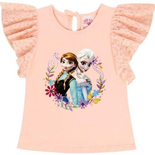 Summer Lace Short Sleeve Shirt for Girls Frozen Elsa Anna Princess Costume Fashion Teenagers Kids Clothes Pretty Children Outfit