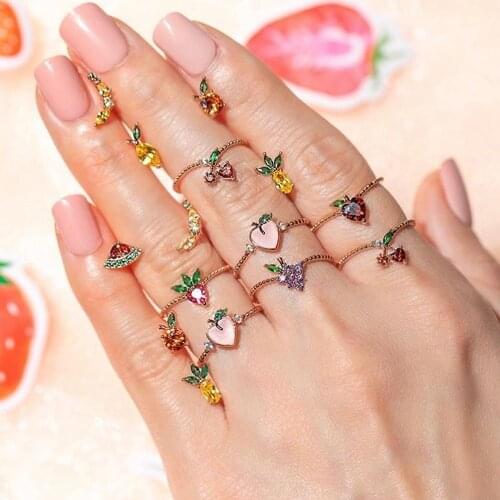 Sweet Crystal Cherry Rings Women Butterfly Fruit Rings Cute Jewelry Accessories Weddings Party Girl Guft 2020 Silver Color