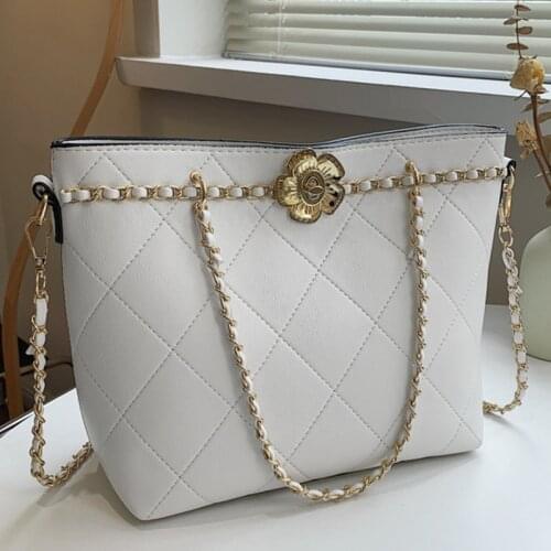 Fashion Plaid Shoulder Bag Womens 2021 Chain High Quality PU Leather Large Capacity Handbag Lady Designer Simple Messenger Bags