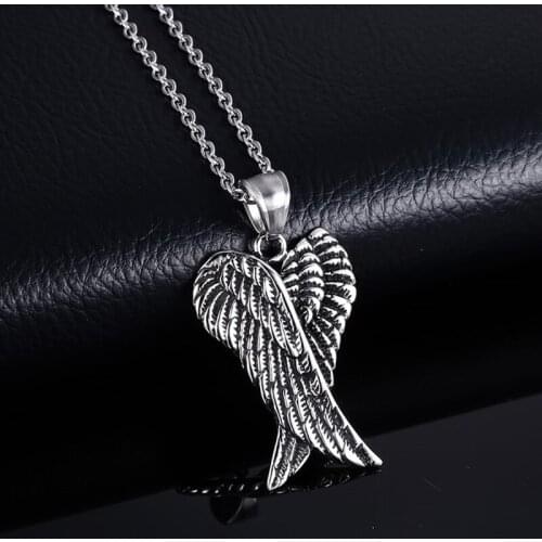 Man Necklace Trend Goth Stainless Steel Angel Wing Pendant Fashion Vintage Hip Hop Rock Punk Accessories Men Jewelry Necklaces