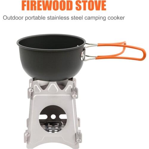 Camping Wood Stove Cooking Pot Set Stainless Steel Tableware Folding Cookware for Backpacking Fishing Pesca Outdoor Picnic