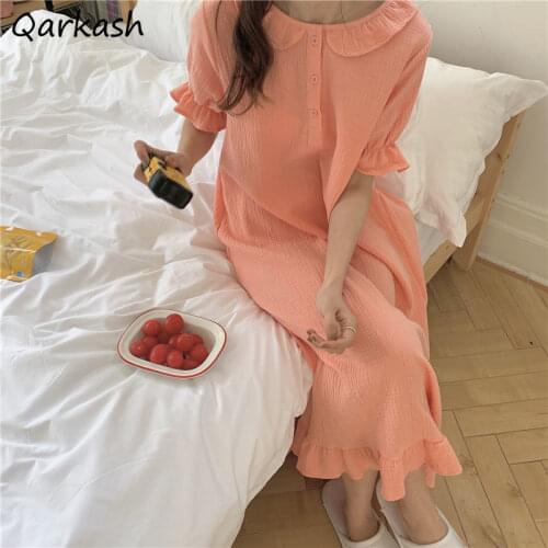Nightgowns Women Princess Homewear Mid-calf Casual Comfortable Breathable Sweet Candy Colors Korean Style Teens Sleep Ruffles