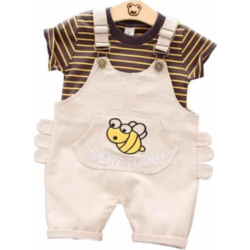 New Infant Baby Sets 2021 Boys and Girls Clothing Summer Casual Childrens Stripe Cotton Short-Sleeved Two-Piece Set Suit 0-4 y