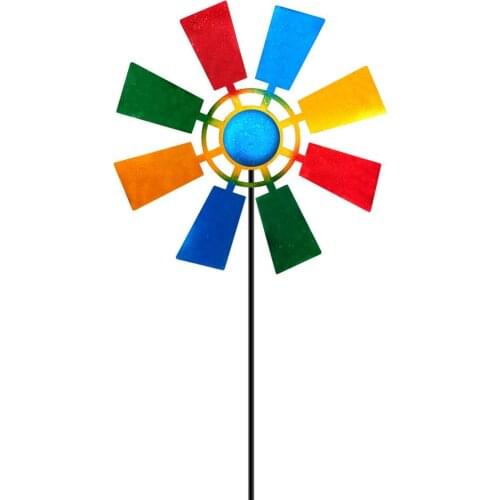 New Colorful Outdoor Metal Wind Spinner Wrought Iron Windmill Garden Decoration Yard Lawn Plug In Landscape Ornament