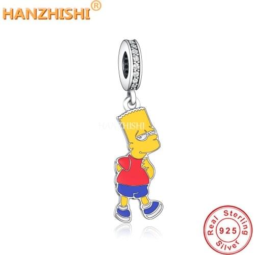 New 925 Sterling Silver Yellow Adorable Cartoon Boy Dangle Charms Beads Fit Original Pandora Charm Bracelet Necklace Jewelry