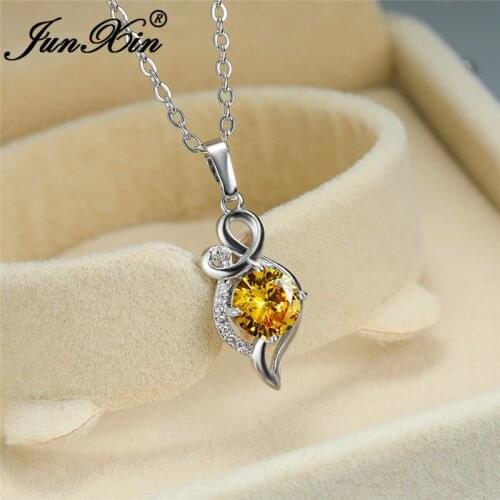 Female Crystal Round Pendant Clavicle Necklaces For Women Silver Color Valentine Day Purple Yellow Red Green Zircon Necklace
