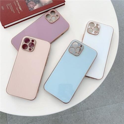 Luxury Candy Color Glass Electroplated Phone Case For iPhone 12 Mini 11 Pro XR XS Max X 7 8Plus Plating Bumper Solid Color Cover