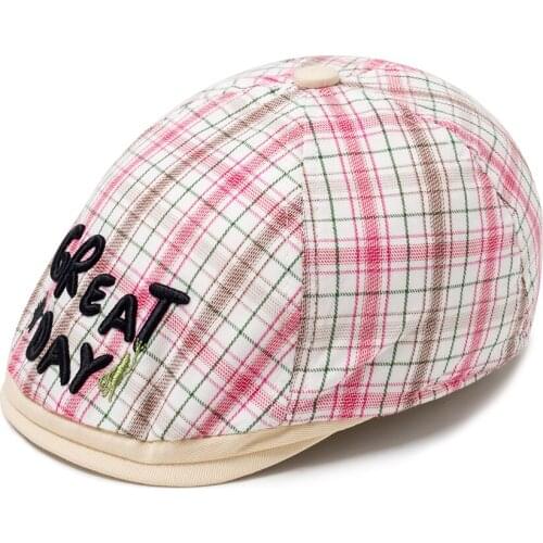 Toddler Girl Boy Hat Cool Kid Herringbone Flat Cap Kids Plaid Hats Infant Cotton Soft Lining Accessories MZ108