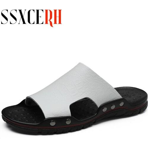 New Men Slippers Men Shoes Outdoor Flip Flops Soft Sandals Stripes Casual Summer Male Fashion Leather Chaussures Femme Slippers