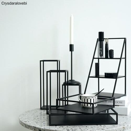 Black Metal Storage Racks Geometry Tray 1 Piece Baby Room Kitchen Decorations Tools Accessories 3 Tiers Iron Frame Holders