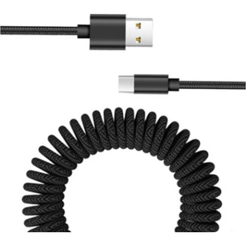 Type C/Micro USB/8Pin Fast Charging Retractable Cable Nylon Braided Spring Wire Cord For iPhone X Samsung Xiaomi Huawei P40 P30