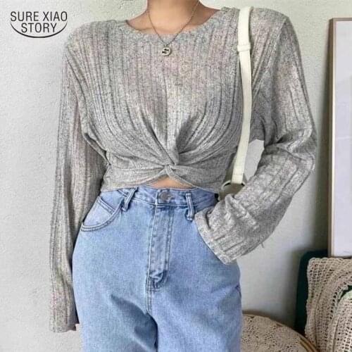 All-match O-neck Long Sleeve Jumper Knitwear Loose Pullower Women Sweater Cropped Sweater Casual Autumn Women Clothes 2021 16710