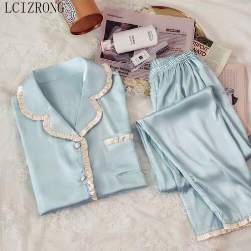 Spring 2021 Cool Long-sleeved Trousers Ladies Pajamas Suit Simple Style Girl Big 5XL Nightwear Womens Home Summer Sleepwear Set