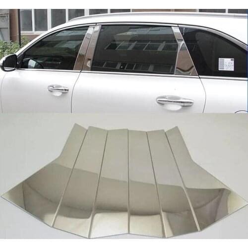 YAQUICKA 6Pcs Stainless Steel Car Exterior Window Pillar Decoration Strips Cover Garnish Trim For Kia Sorento L 2015 2016 2017