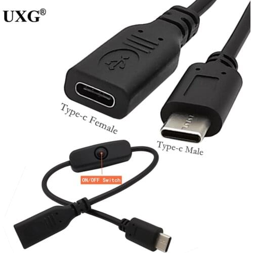 3A 22AWG USB3.1 Type-c male to female charging extension Power cable with switch control line push-in key switch cable 0.3m
