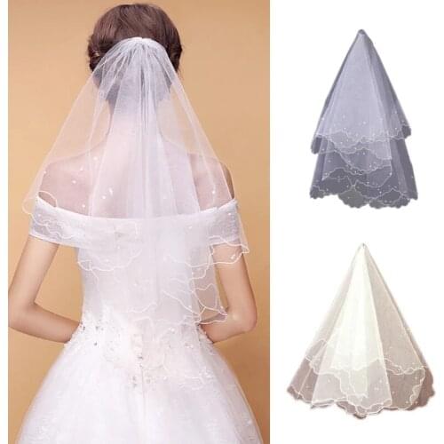 Pearl Wedding Dress Veil Layers Tulle Ribbon Edge Bridal Veils Women Accessories 2023