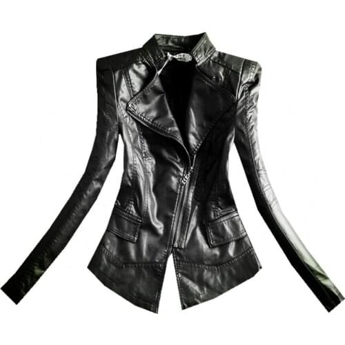 Plus size 4XL!Women Black Slim Cool Lady PU Leather Jackets Sweet Female Basic Zipper Female Outwear Coat