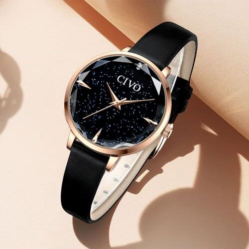CIVO Women Watches Ladies Black Leather Watch Waterproof Luxury Fashion Elegant Watches Woman Analogue Quartz Wrist Watch 8122