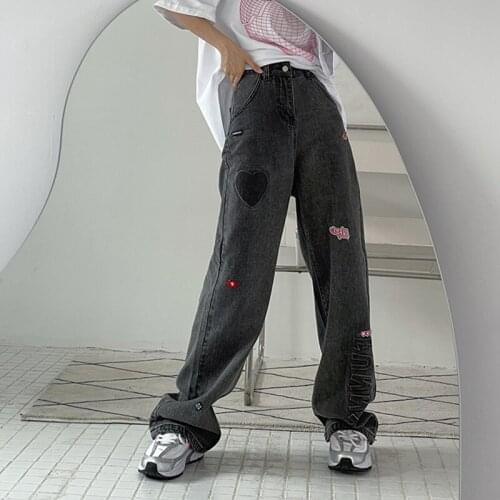 Shnsophi 2021 New Women Straight Jeans Vintage High Waist Streetwear Baggy Denim Trouser Harajuku Wide Leg Jeans Cowboy Pants