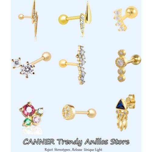 Canner 1pcs Pendientes Plata 925 Earrings For Women Stud Earings Geometric CZ Earings Helix Cartilage Piercing Fine Jewelry W5
