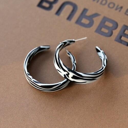 New Korean Statement Earrings for Women Zebra Print Geometric Hoop Earrings Vintage 2021 Trend Fashion Jewelry Gifts Creative