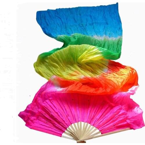 Handwork Colorful Belly Dance Women Costume Bamboo Long Silk Fans Veil Silk Fan public dancing Long silk fan Performing props SN