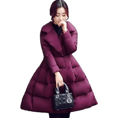 Winter parkas women cotton jacket fashion A-line Down cotton jackets Thick warm long Slim female Bow Big swing cotton coats N247