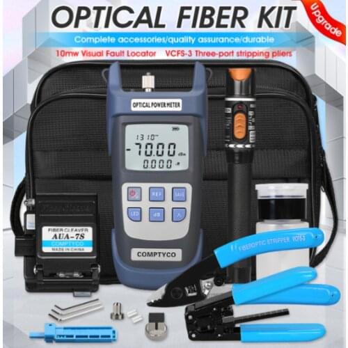 15pcs/Set FTTH Fiber Optic Tool Kit with Fiber Cleaver -70~+3dBm Optical Power Meter Visual Fault Locator 5km