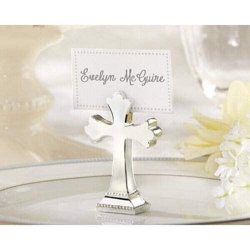 200pcs/lot "Sacrament" Silver Finished Resin Cross Place Card/Photo Holder Religious Party Table Centerpiece Favor Free shipping